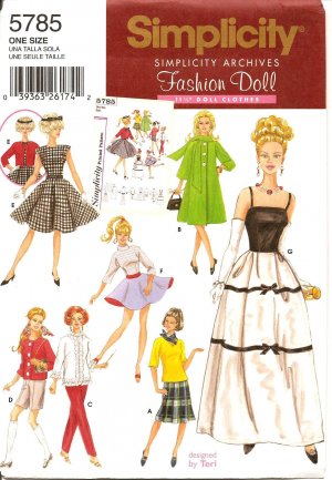 Simplicity 5785 Sewing Pattern for Fashion doll Clothes for 11 1/2" doll