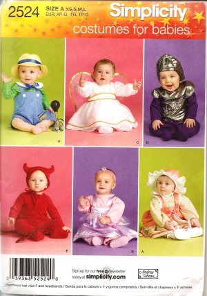 SIMPLICITY 2524 SEWING COSTUME FOR BABIES-BOY BLUE,ANGEL,CADET,DEVIL,PRINCESS,BO PEEP SZ 1 MO-18MOS