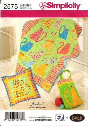 SIMPLICITY 2575 SEWING PATTERN FOR CRAFT CAT QUILT, PILLOW & TOTE