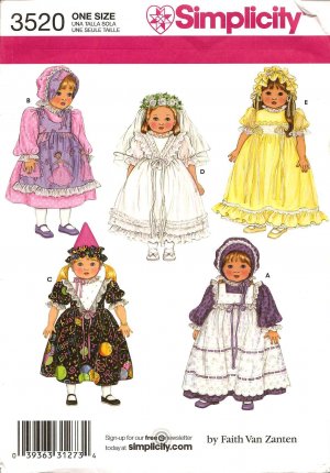 SIMPLICITY 3520 Craft Sewing Pattern for 18" Doll Clothes