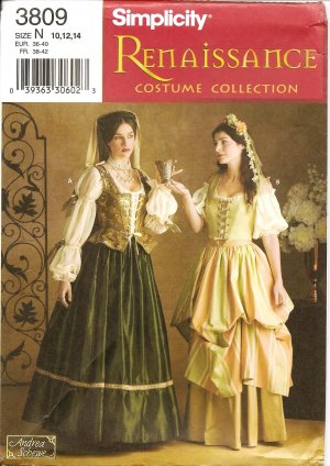 SIMPLICITY 3809 SEWING PATTERN FOR MISSES COSTUMES- Renaissance Costume SZ 10-14