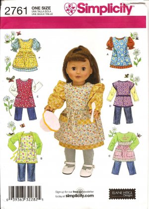 Simplicity 2761 Sewing Pattern for 18" Doll  Clothes & Apron
