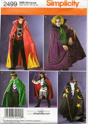 SIMPLICITY 2499 SEWING PATTERN FOR MENS COSTUME-DEVIL,JOKER,PIRATE,WIZARD SZ 30-32, 34-36, 38-40