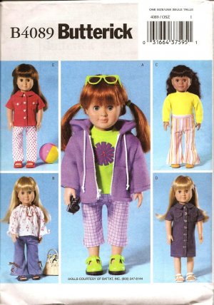 Butterick B4089 Craft  Pattern 18" Doll Wardrobe