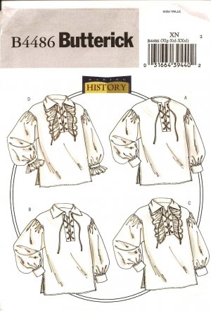 BUTTERICK B4486 MEN'S/MISSES' HISTORICAL SHIRTS XL, XXL, XXXL