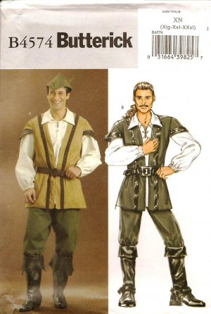 BUTTERICK B4574 MENS COSTUMES-Robin Hood & Pirate  SZ XL,XXL,XXXL