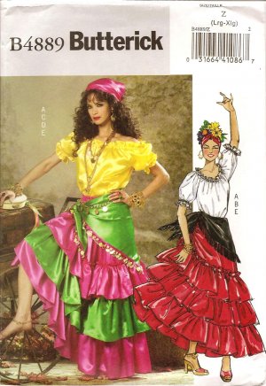 BUTTERICK B4889 MISSES COSTUMES- GYPSY, FLAMENCO Costume  SZ 6-12