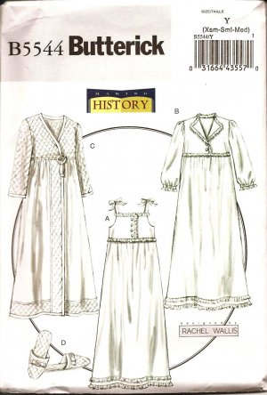 BUTTERICK B5544 MISSES' NIGHTGOWN, ROBE & SLIPPERS  COSTUME-HISTORICAL  SZ 4,6,8,10,12,14