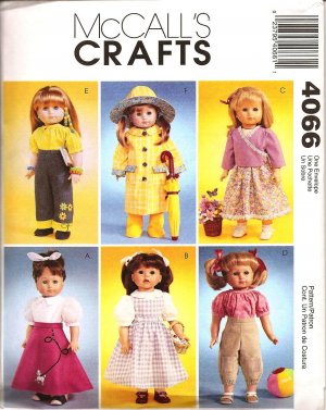 MCCALLS 4066 CRAFT PATTERN- 18 inch DOLL CLOTHES