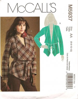 McCalls M5937 Misses Lined Jacket and Belt SZ: 6, 8 10, 12