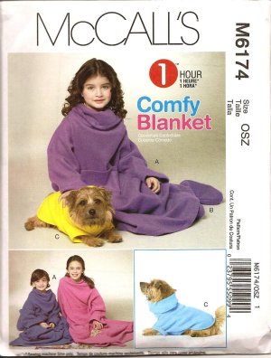 MCCALLS M6174 SEWING PATTERN FOR CHILDRENS', BOYS & GIRLS BLANKET, BOOTIES & DOG BLANKET.