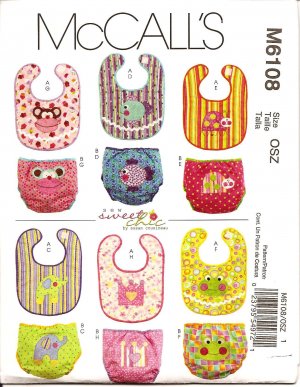 McCalls M6108 SEWING PATTERN FOR INFANTS' BIBS & DIAPER COVERS