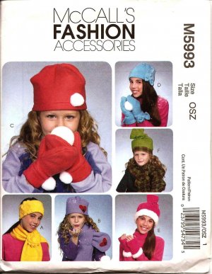 MCCALLS  M5993 SEWING PATTERN FOR CHILDREN'S & GIRL'S' HATS, SCARVES & MITTENS