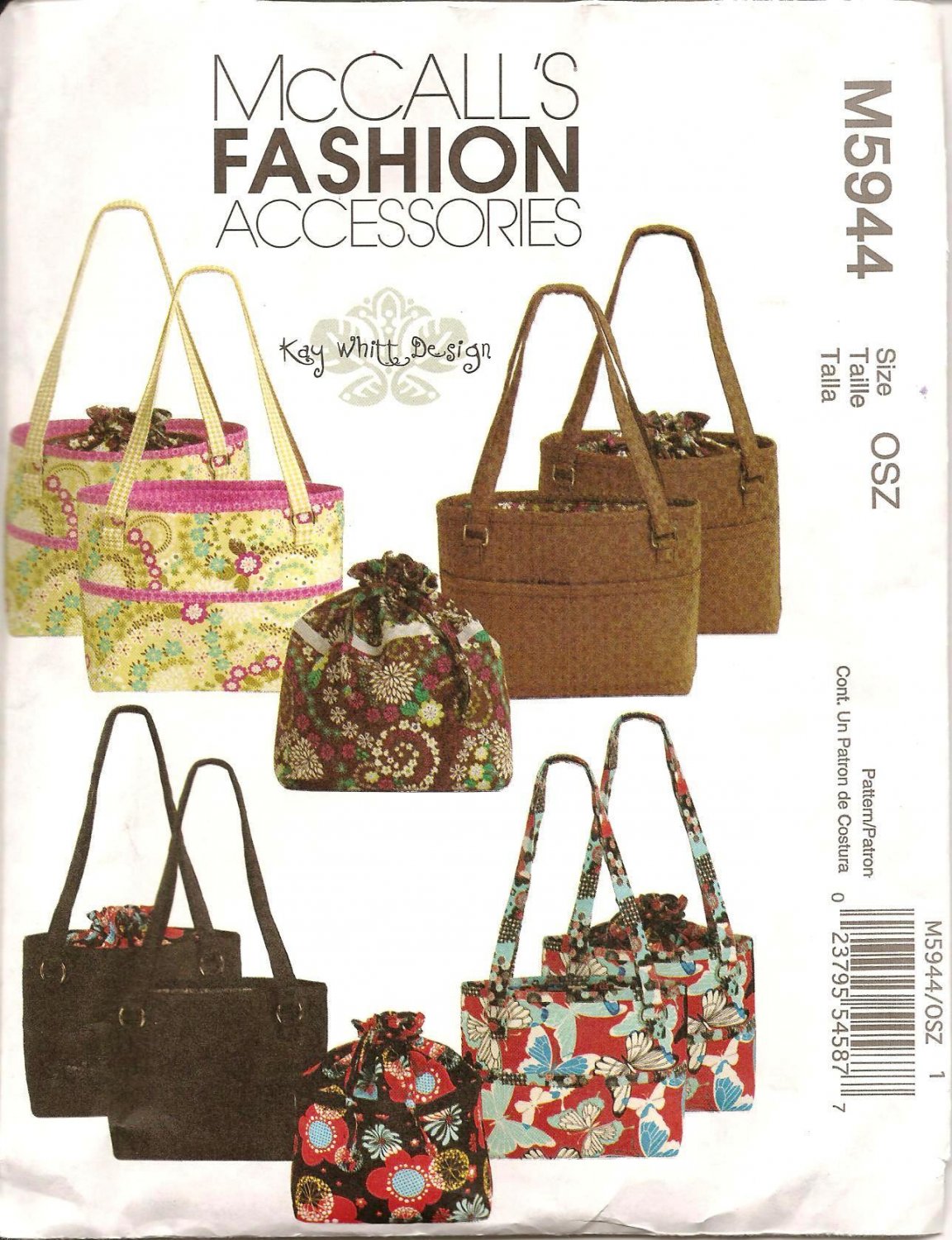 McCalls M5944 SEWING PATTERN FOR BAG AND TOTE AND LINER IN TWO SIZES-