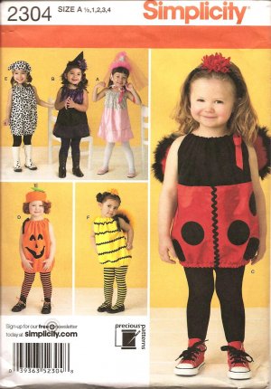 Simplicity 2304 Sewing Pattern for Toddler Costume - Lady Bug, Bee, Pumpkin, Dog, Witch & Princess