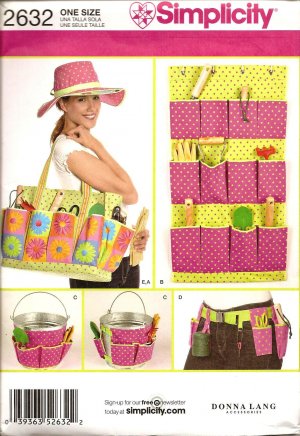 Simplicity 2632 Sewing Pattern for Garden Accessories Tote, Wall & Bucket Caddy, Tool Belt & Hat