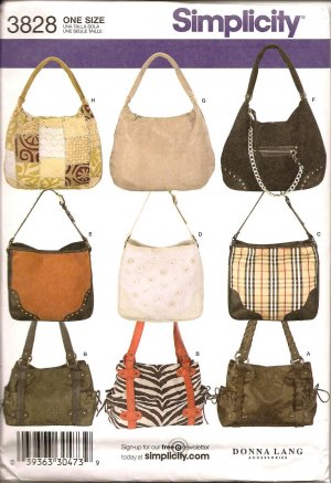Simplicity 3828 SEWING PATTERN FOR FASHION ACCESSORIES - HANDBAGS