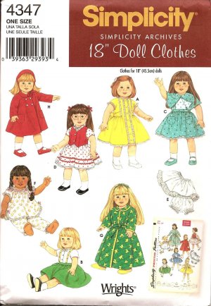 Simplicity 4347  Craft Sewing Pattern for 18" Doll Clothes
