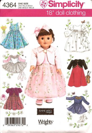 Simplicity 4364 Craft  Sewing Pattern for 18" Doll Clothes