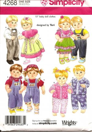 Simplicity 4268 Craft Sewing Pattern for 15" Doll Clothes.