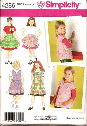 SIMPLICITY 4286 SEWING PATTERN FOR CHILD'S APRONS SZ 3, 4, 5, 6, 7, 8