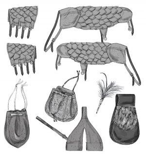 BUTTERICK B5580 SWORD HOLDER, BAGS, POUCH, BRACERS, SHOULDER COVERS AND FEATHER PIN