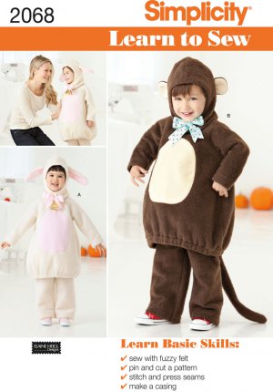 SIMPLICITY 2068 SEWING PATTERN FOR TODDLERS COSTUME- lamb and monkey SZ: 1/2 - 4