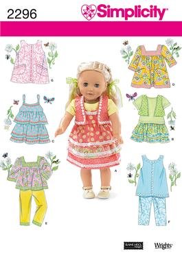 SIMPLICITY 2296 Craft Pattern for 18" Doll Clothes