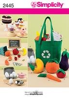 SIMPLICITY 2445 Craft Pattern for Collection of felt food and reusable shopping tote