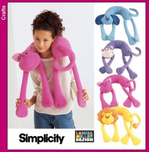 SIMPLICITY 5310 Sewing Pattern for Neck Pillows - Monkey, Dog, Cat and Lion