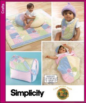 Simplicity 4202 sewing Pattern for Baby Accessories, Quilt, Pillow Cover, Wrap, Bib, Bag & Hat