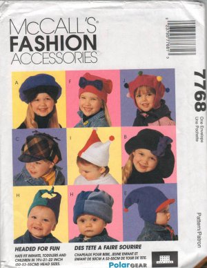 MCCALLS 7768 SEWING PATTERN FOR FASHION ACCESSORIES-KIDS' HATS