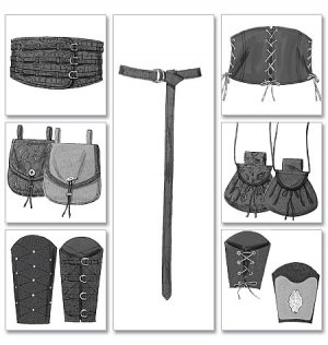BUTTERICK B5371 MISSES'/MEN'S WRIST BRACERS, CORSET, BELT AND POUCHES