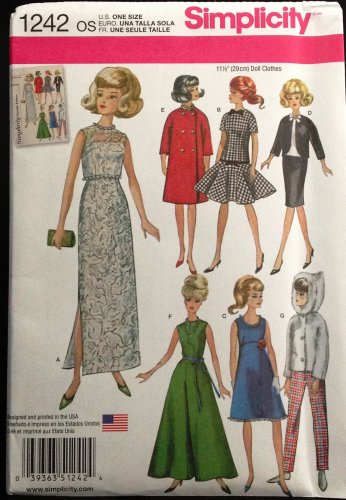 Simplicity 1242 "RETRO" Sewing Pattern for Fashion doll Clothes for 11 1/2" doll