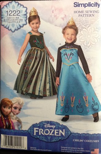 Simplicity 1222 Sewing Patterrn  Disney Frozen Anna & Elsa Child's Costumes Size 3-8
