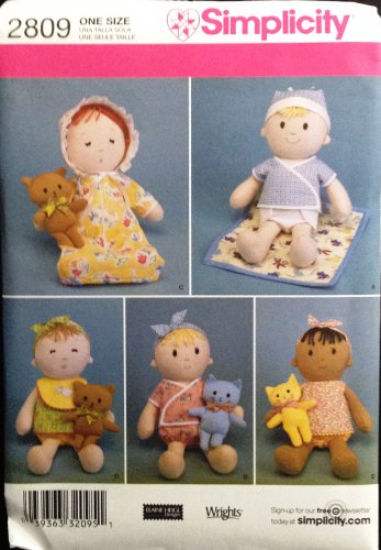 Simplicity 2809 Craft Sewing Pattern for 15" Doll, Clothes & 6 1/2 inch cat or bear
