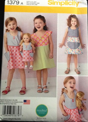Simplicity 1379 Sewing Pattern for Child's Dress sz 3 - 8  and Dress for 18" Doll