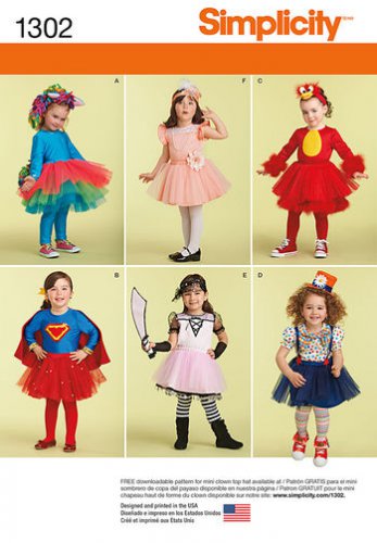 SIMPLICITY 1302 SEWING PATTERN FOR COSTUME WITH KNIT LEGGINGS ANGRY BIRD, PIRATE, SUPER HERO