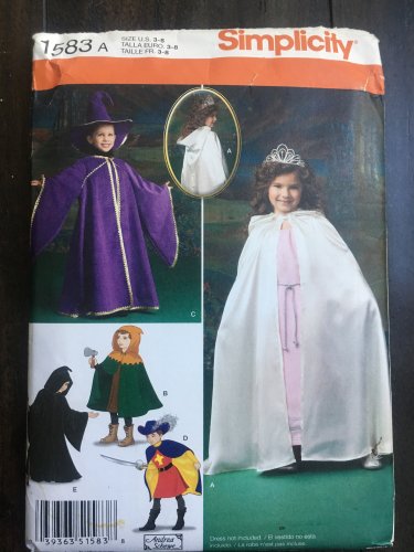 SIMPLICITY 1304 COSTUME FOR CHILD'S CAPES, TABARD & HATS SZ 3-8