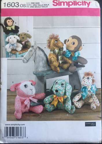 SIMPLICITY 1603 Craft Sewing Pattern for 2 piece Stuffed Animals