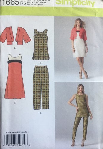 Simplicity 1665 Pattern for Misses' Dress or Tunic, Jacket & Slim Pants SZ 14 - 22