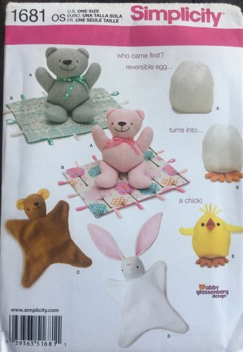 Simplicity 1681 Craft Pattern for 12 1/2" Bear, Blanket Animal and Chick ToyTh