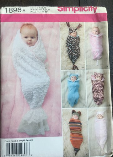 Simplicity 1898 Sewing Pattern for Babies' Swaddling Sacs and Hats, Size 7lbs to 24LBS