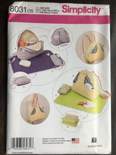 Simplicity 8031` Sewing Pattern for Baby Accessories... Diaper Bags & Changing Pad