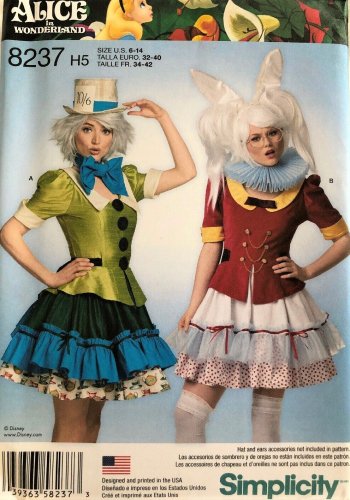 SIMPLICITY 8237 SEWING PATTERN FOR MISSES' COSTUME-Alice in Wonderland,  SIZE 6 - 14
