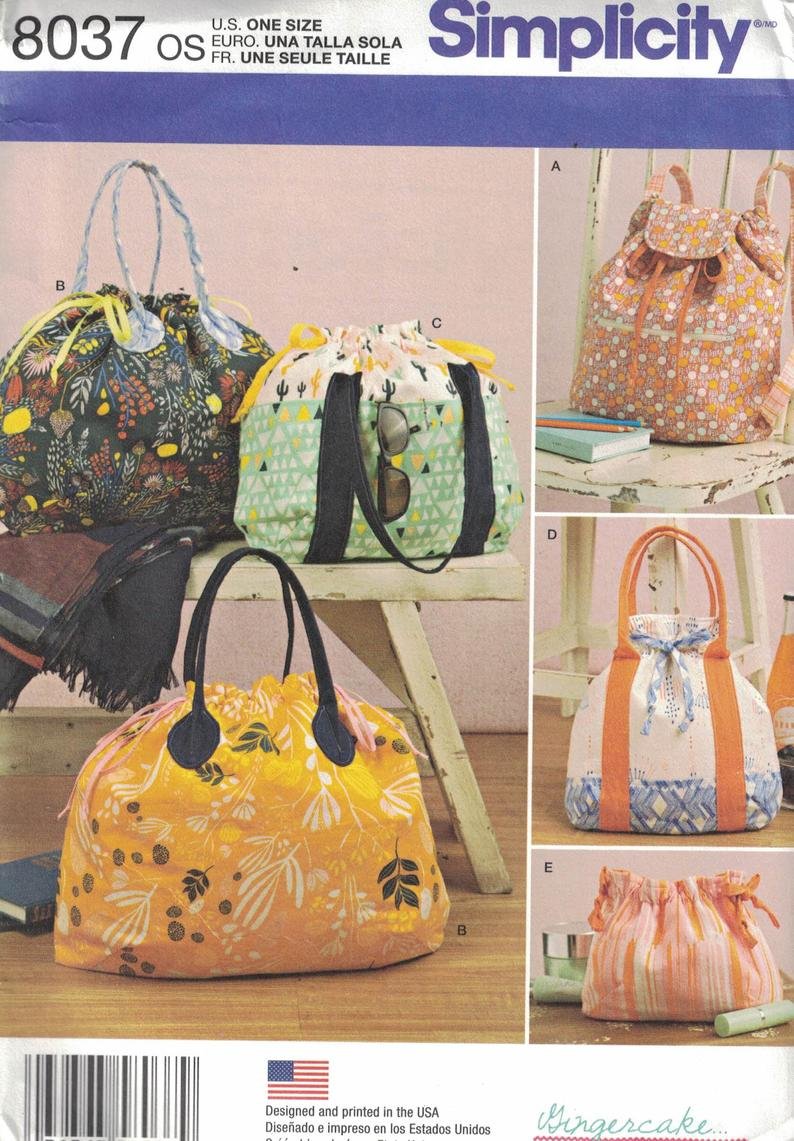 Simplicity 8037 Craft Sewing Pattern for Backpack, Totes and Cosmetic Bag