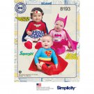 Simplicity 8193 Sewing Pattern Babies' Super Hero Costume sz NB- 18 mos Simplicity 8193 Sewing Pattern Babies' Super Hero Costume sz NB- 18 mos