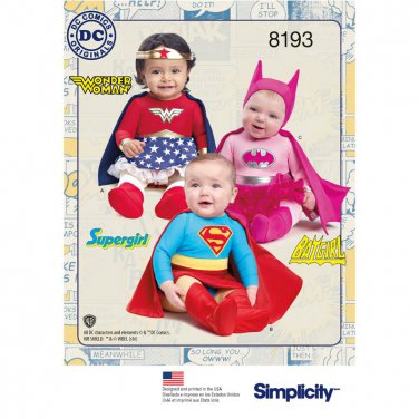 Simplicity 8193 Sewing Pattern Babies' Super Hero Costume sz NB- 18 mos