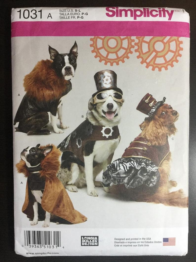 SIMPLICITY 1031 SEWING PATTERN FOR DOG COSTUMES SIZE S, M, L