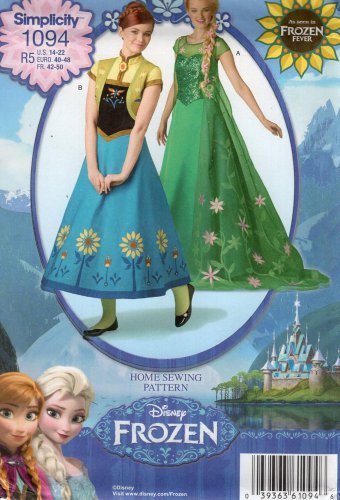 Simplicity 1094 Sewing Pattern For Disney Frozen Anna & Elsa Misses' Costumes Sz 6-14